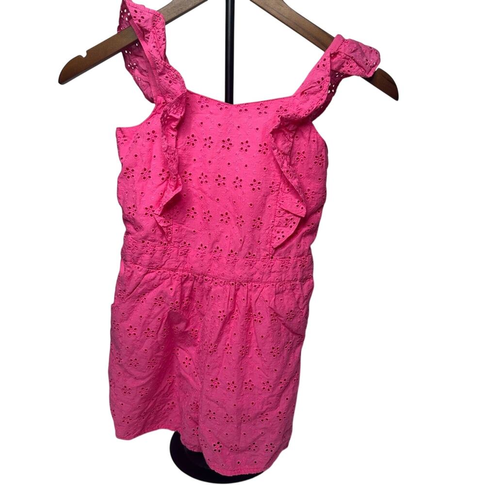 Janie and Jack Pink Eyelet Romper Girls 8 Ruffle Strap Summer Vacation Outfit - Picture 10 of 11